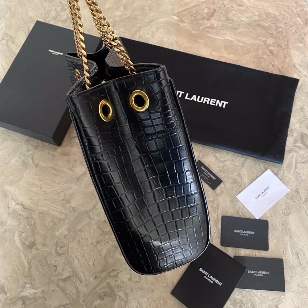 YSL Saint Laurent classic reproduction crocodile pattern shopping bag with detachable chain, bronze metal chain
