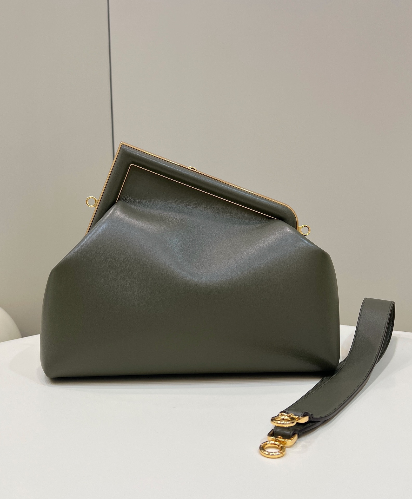 F**di first medium dark green leather bag