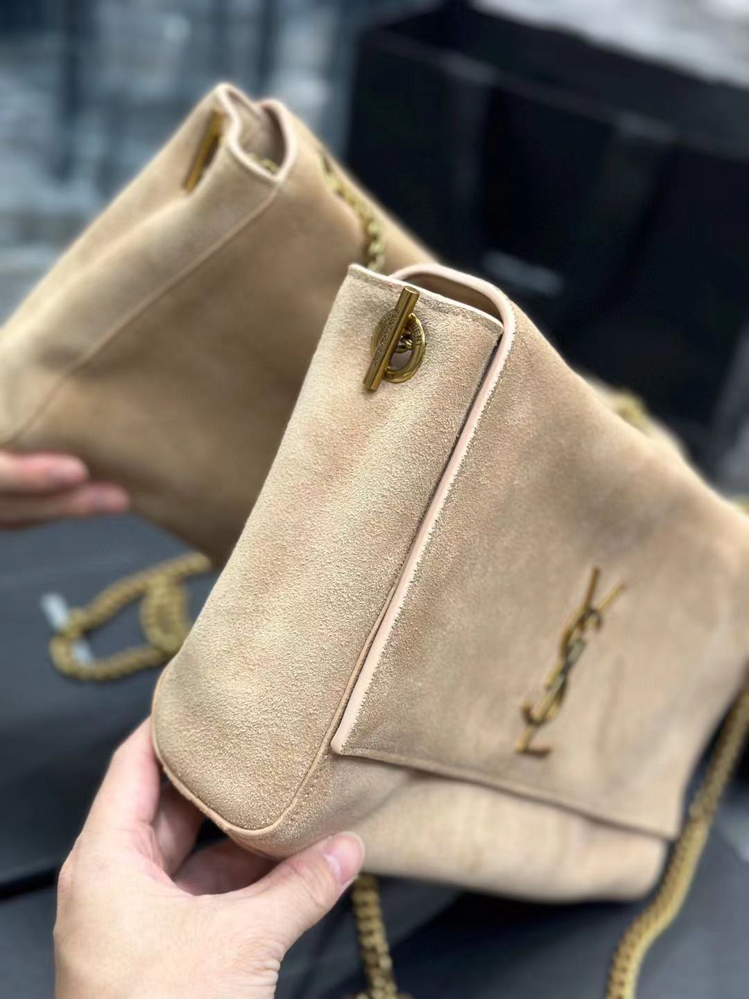 SAINT LAURENT Kate reversible suede and leather shoulder bag