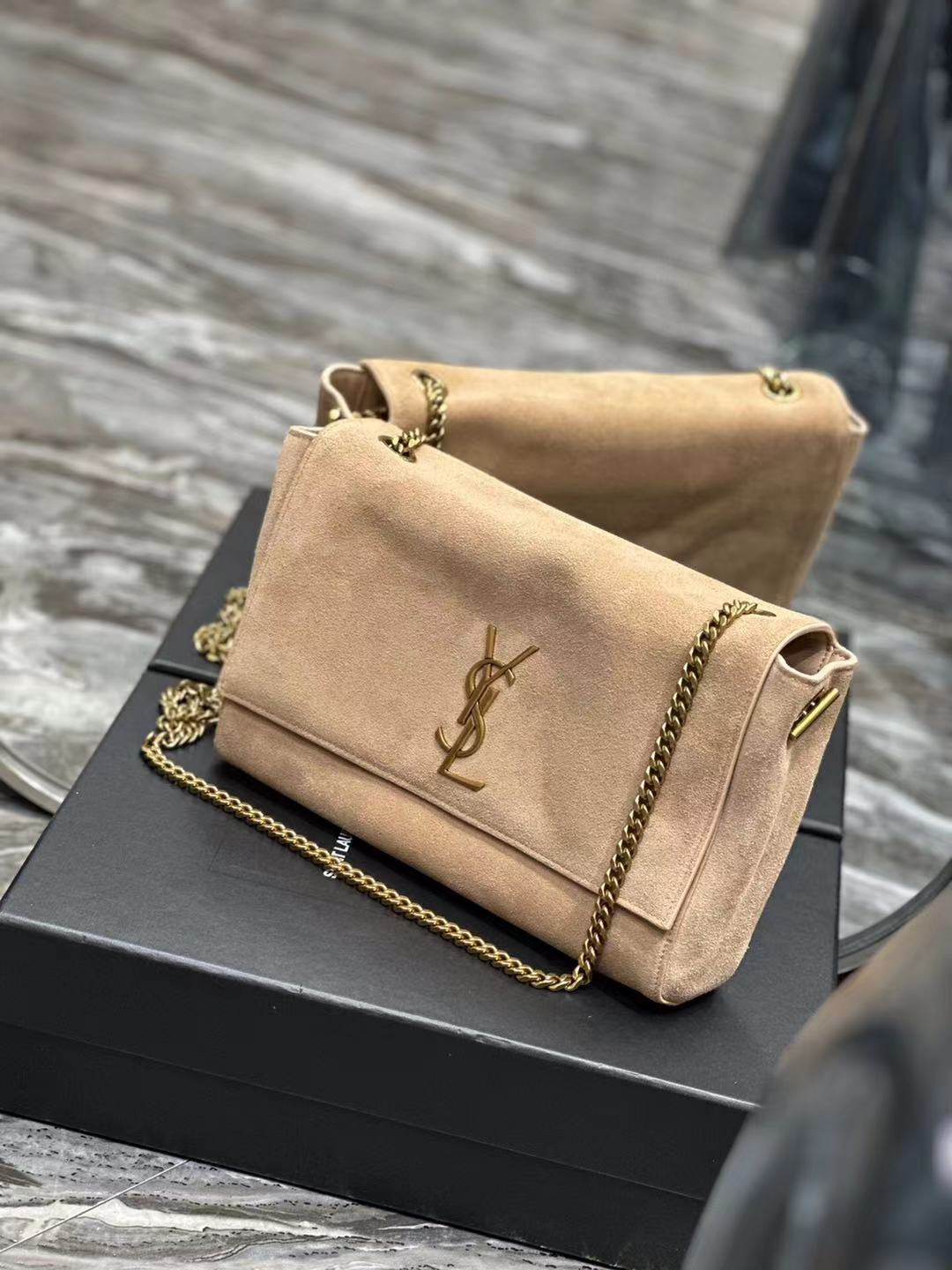 SAINT LAURENT Kate reversible suede and leather shoulder bag