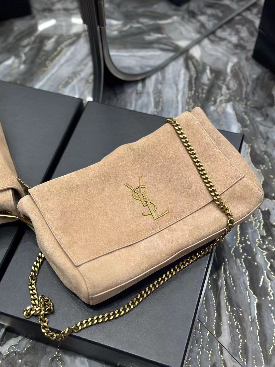 SAINT LAURENT Kate reversible suede and leather shoulder bag
