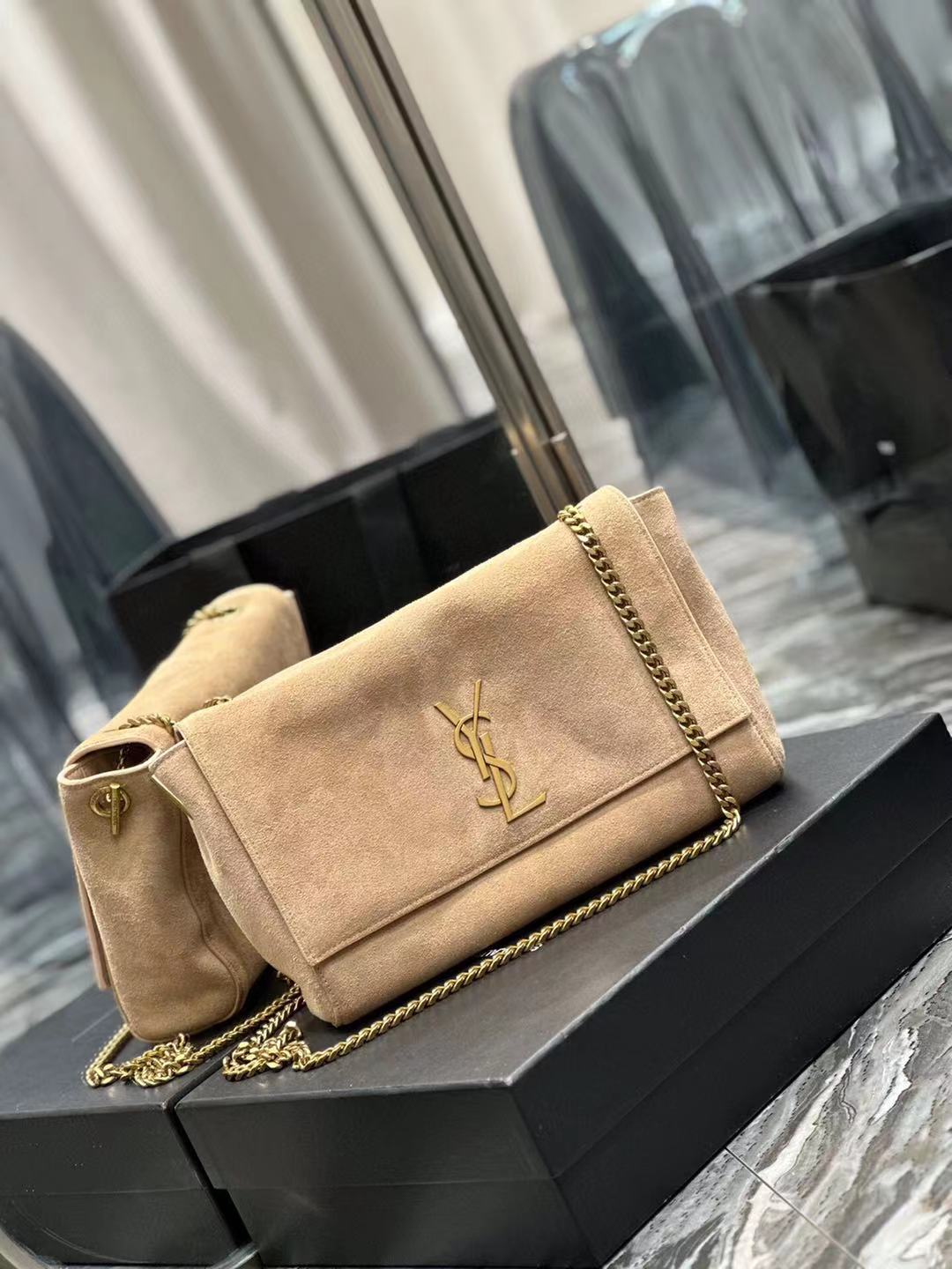 SAINT LAURENT Kate reversible suede and leather shoulder bag