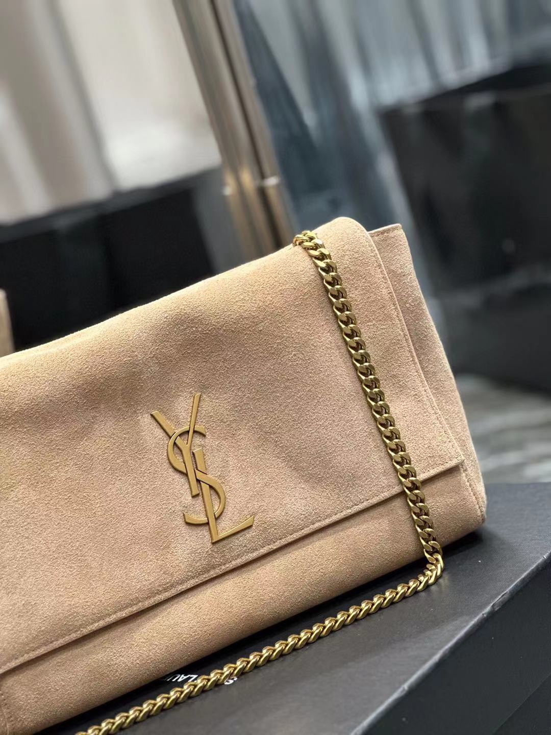 SAINT LAURENT Kate reversible suede and leather shoulder bag