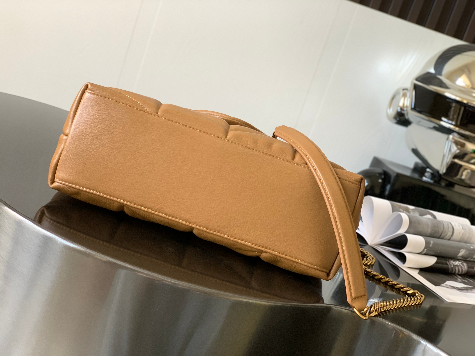 PUFFER SMALL CHAIN BAG IN VELVET AND SMOOTH LEATHER