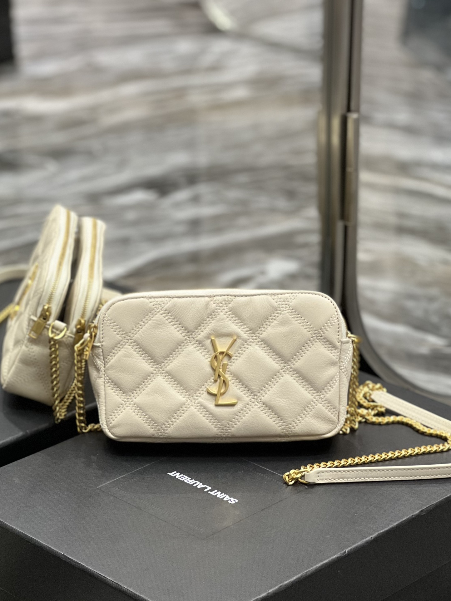 Saint Laurent BECKY double-zip pouch in quilted lambskin