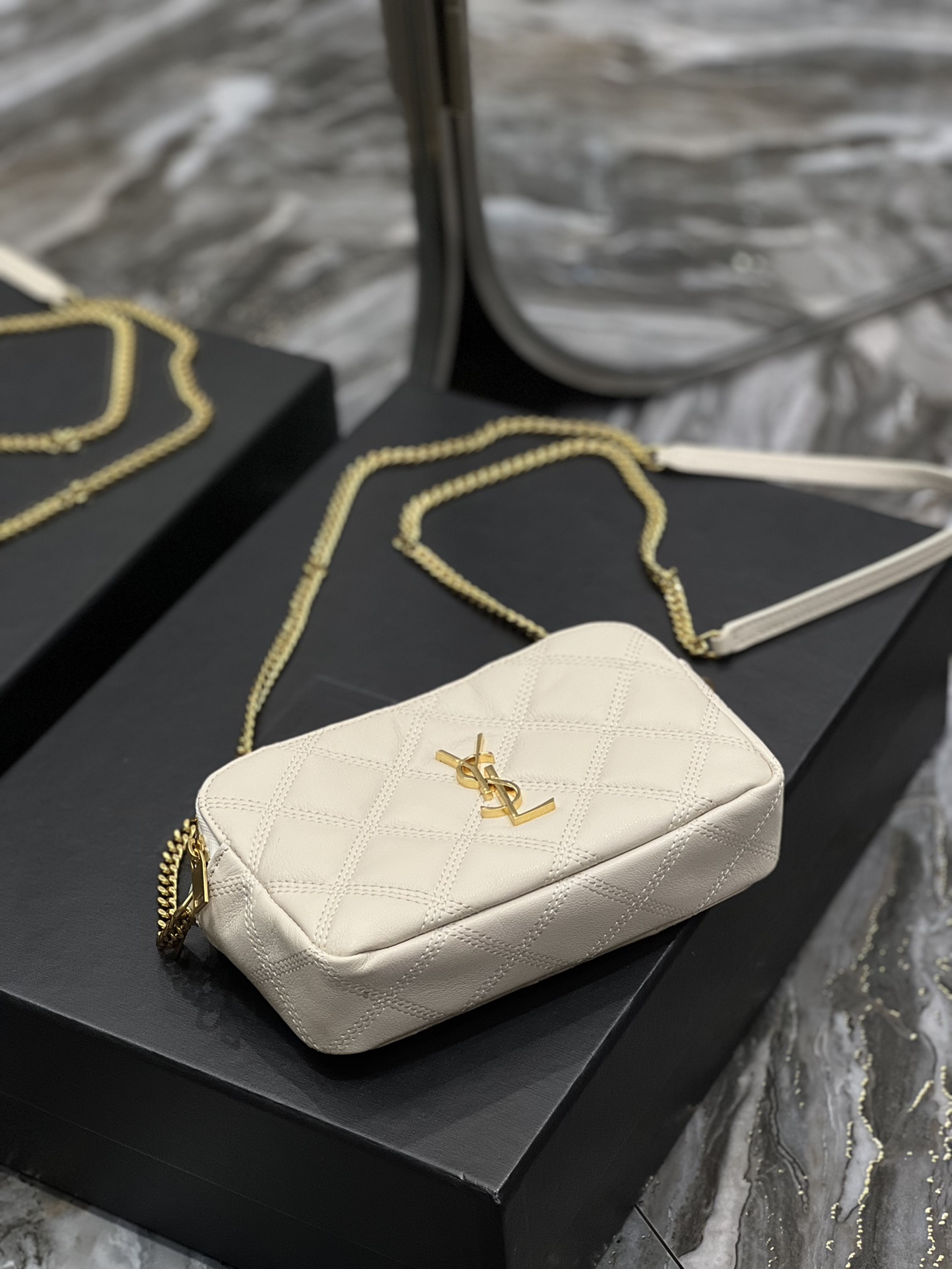 Saint Laurent BECKY double-zip pouch in quilted lambskin