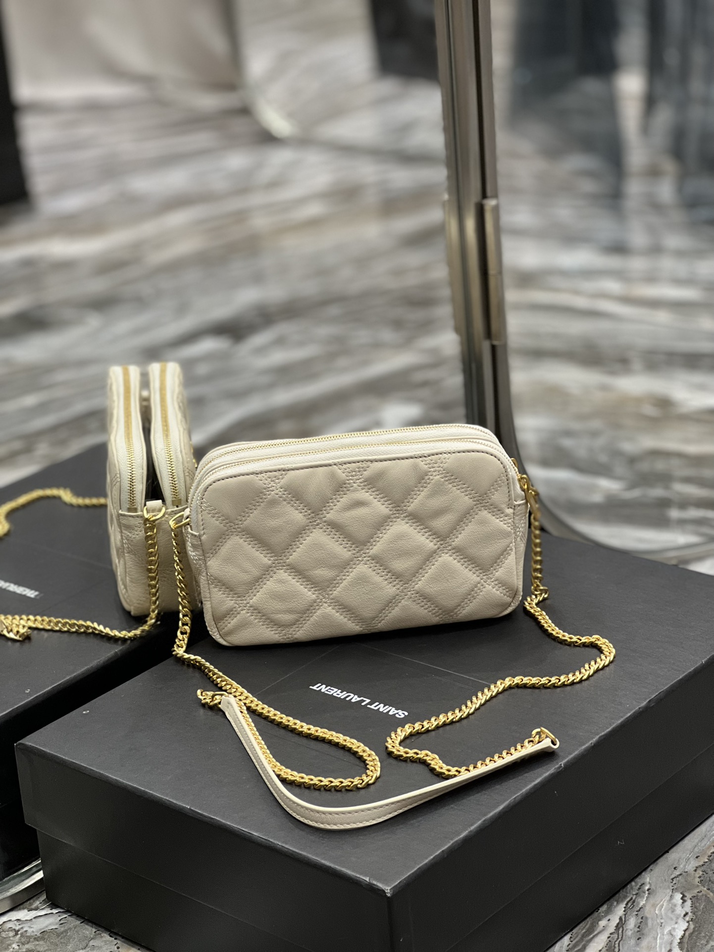 Saint Laurent BECKY double-zip pouch in quilted lambskin