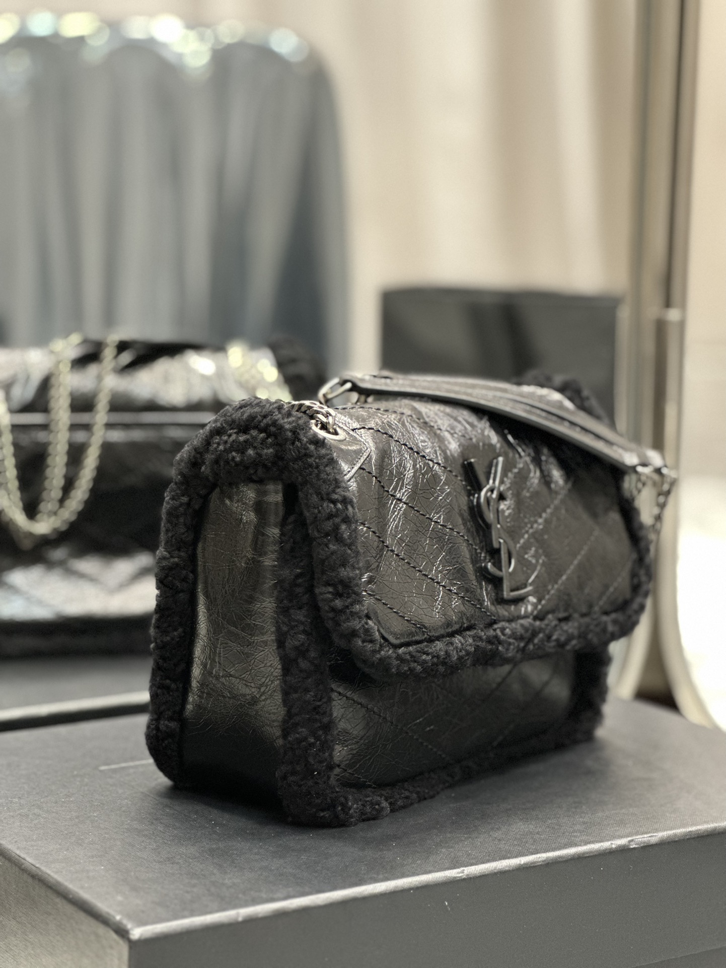 NIKI BABY CHAIN BAG IN CROCODILE-EMBOSSED LEATHER