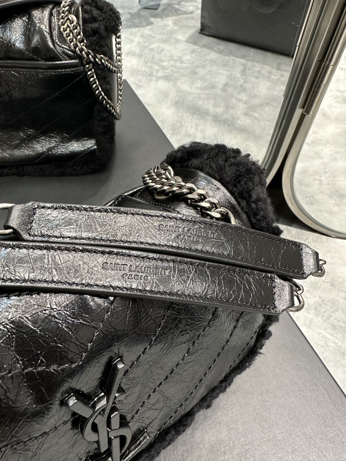 NIKI BABY CHAIN BAG IN CROCODILE-EMBOSSED LEATHER