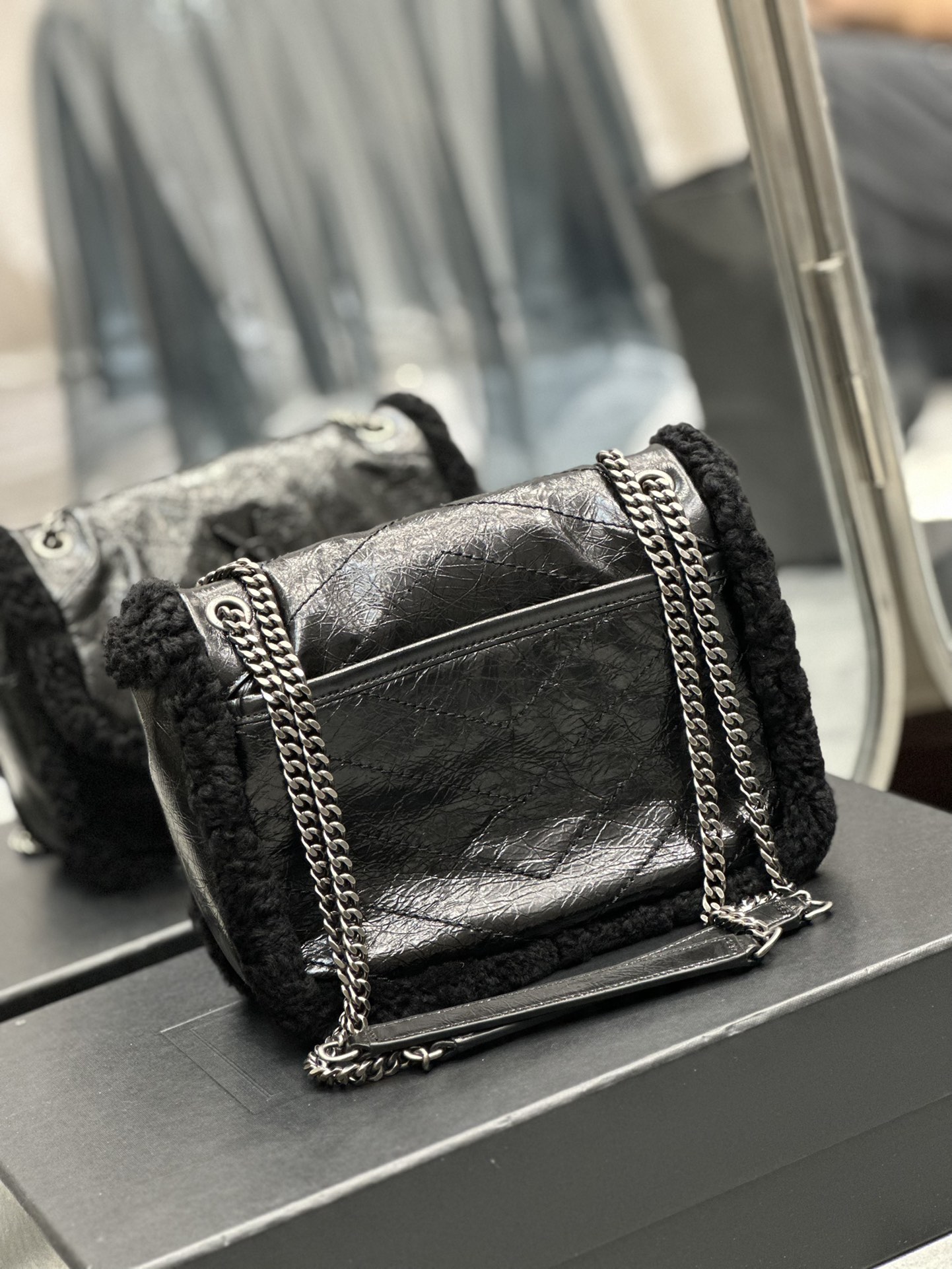 NIKI BABY CHAIN BAG IN CROCODILE-EMBOSSED LEATHER