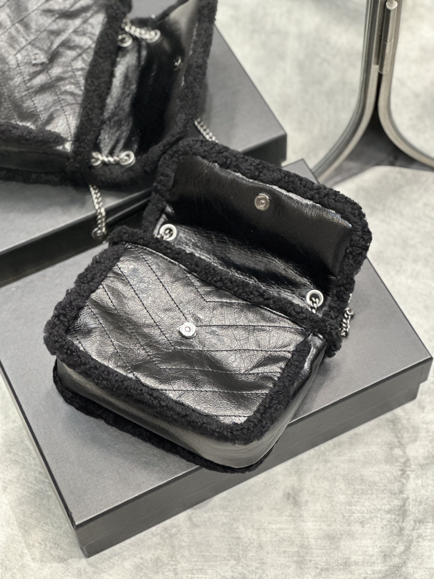 NIKI BABY CHAIN BAG IN CROCODILE-EMBOSSED LEATHER