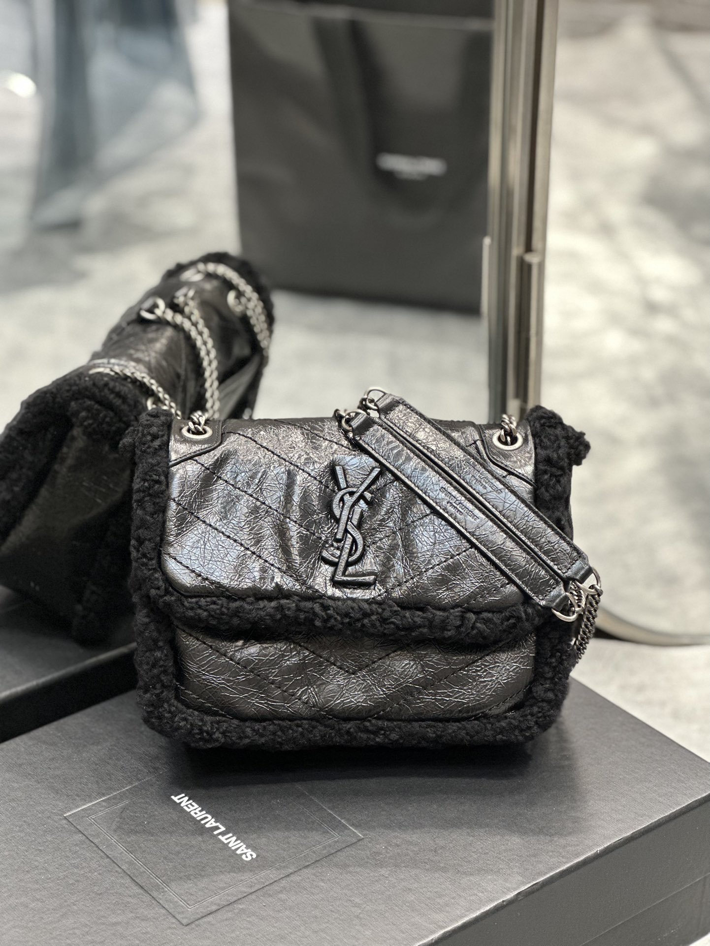 NIKI BABY CHAIN BAG IN CROCODILE-EMBOSSED LEATHER