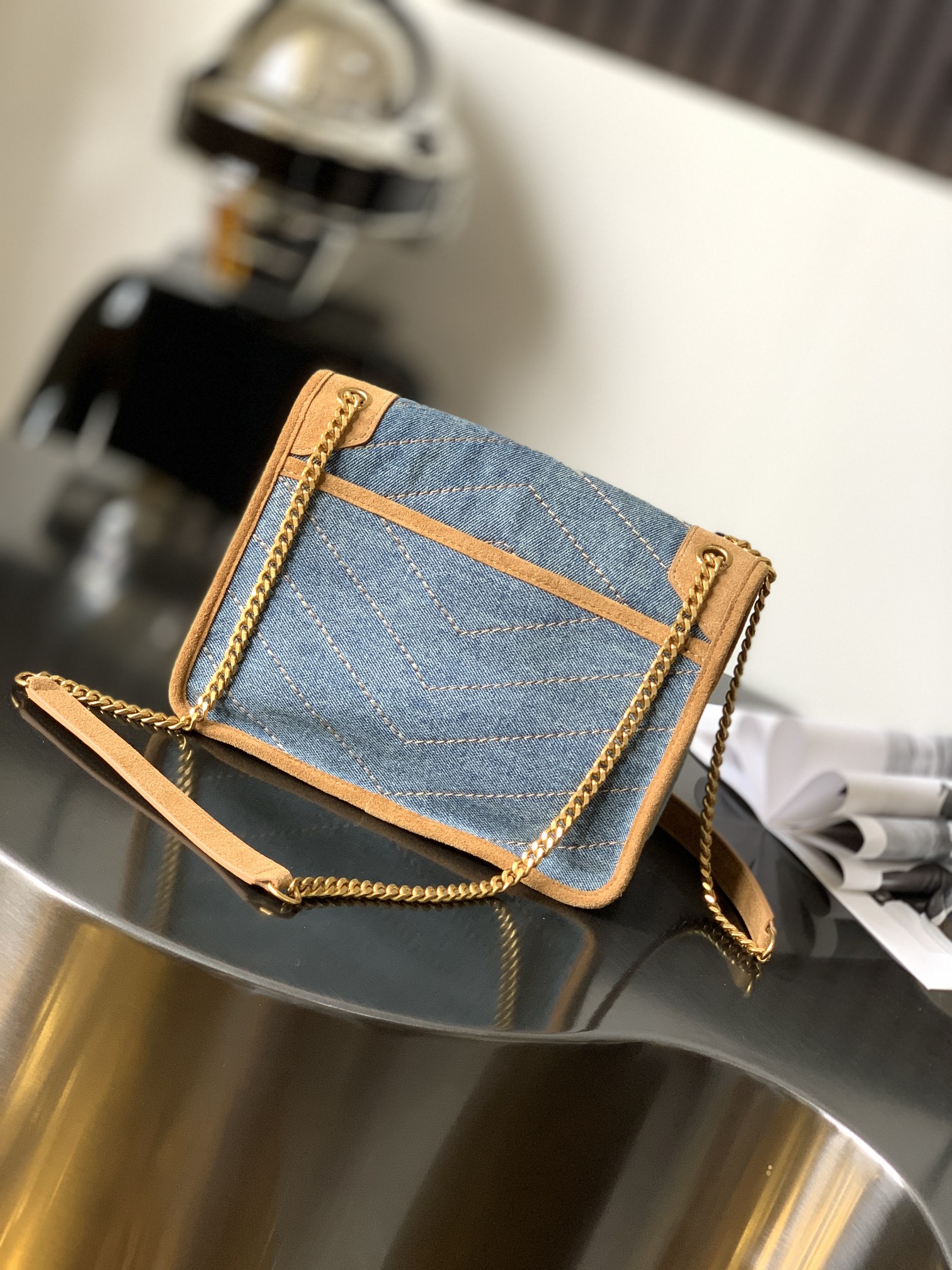 NIKI BABY CHAIN BAG IN CROCODILE-EMBOSSED LEATHER