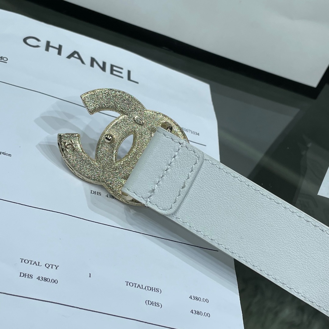 Ch*el red patent leather cc logo belt