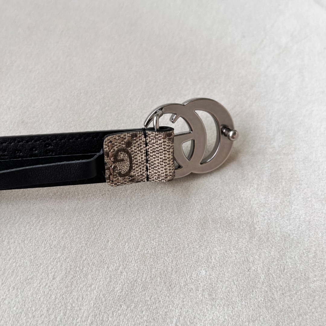 WIDE LEATHER BELT WITH DOUBLE G BUCKLE