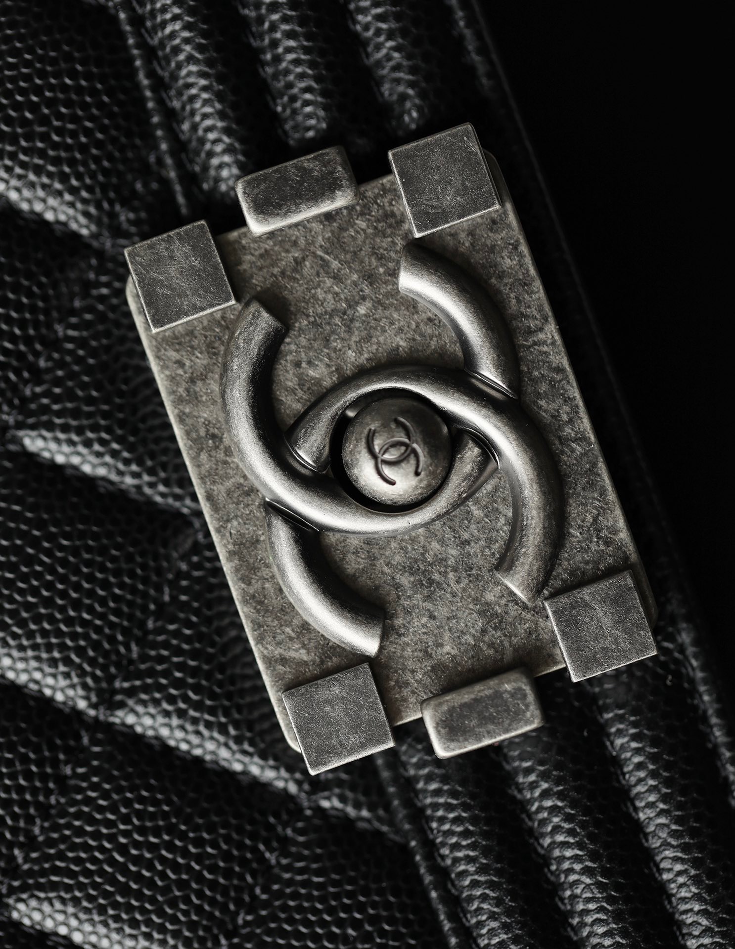 Ch*el boy sliver hardware caviar cow leather
