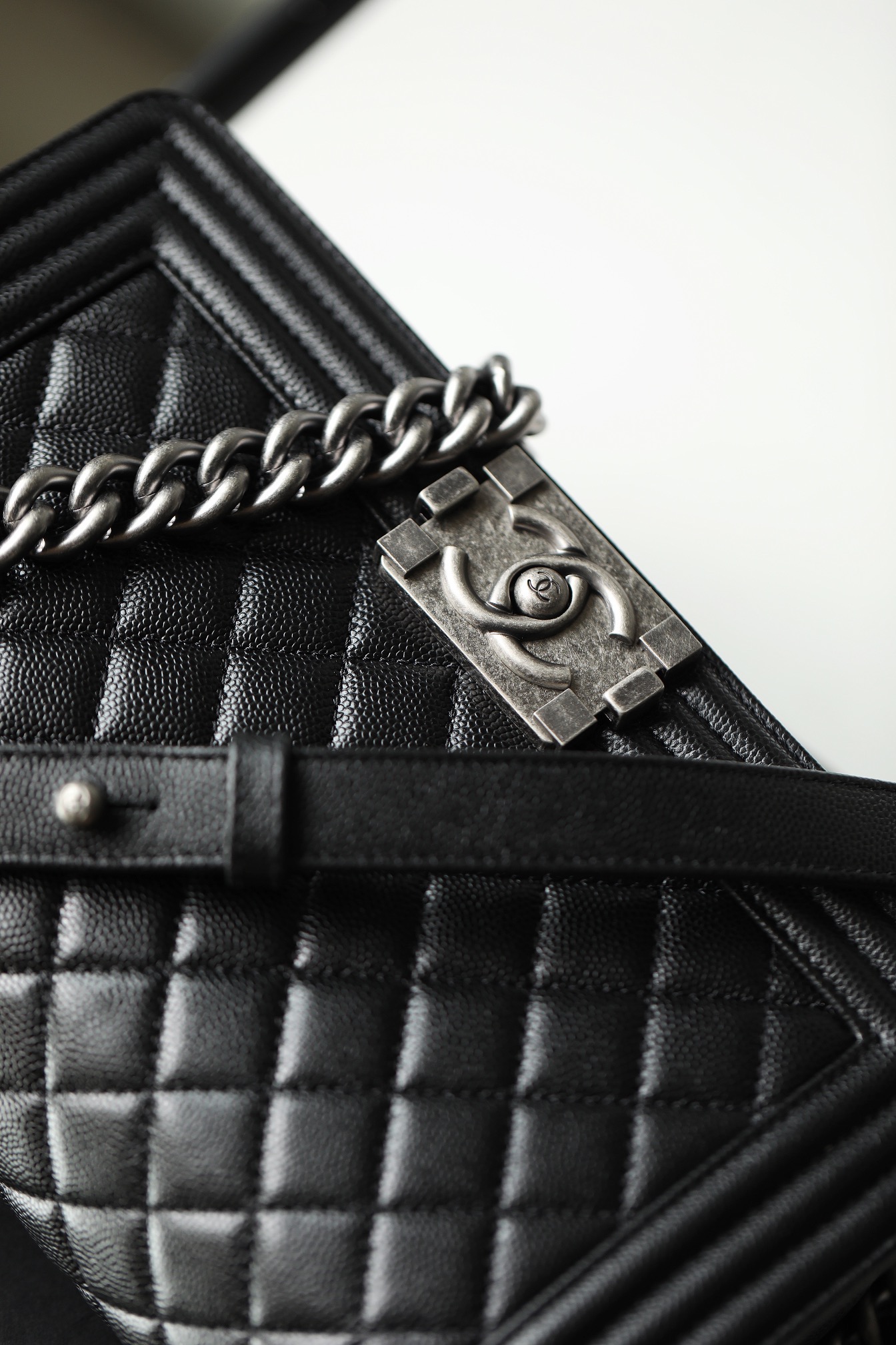 Ch*el boy sliver hardware caviar cow leather