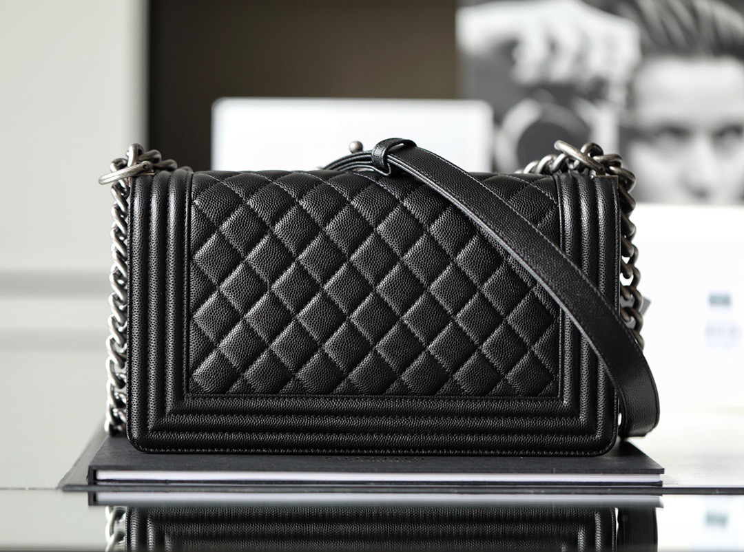 Ch*el boy sliver hardware caviar cow leather