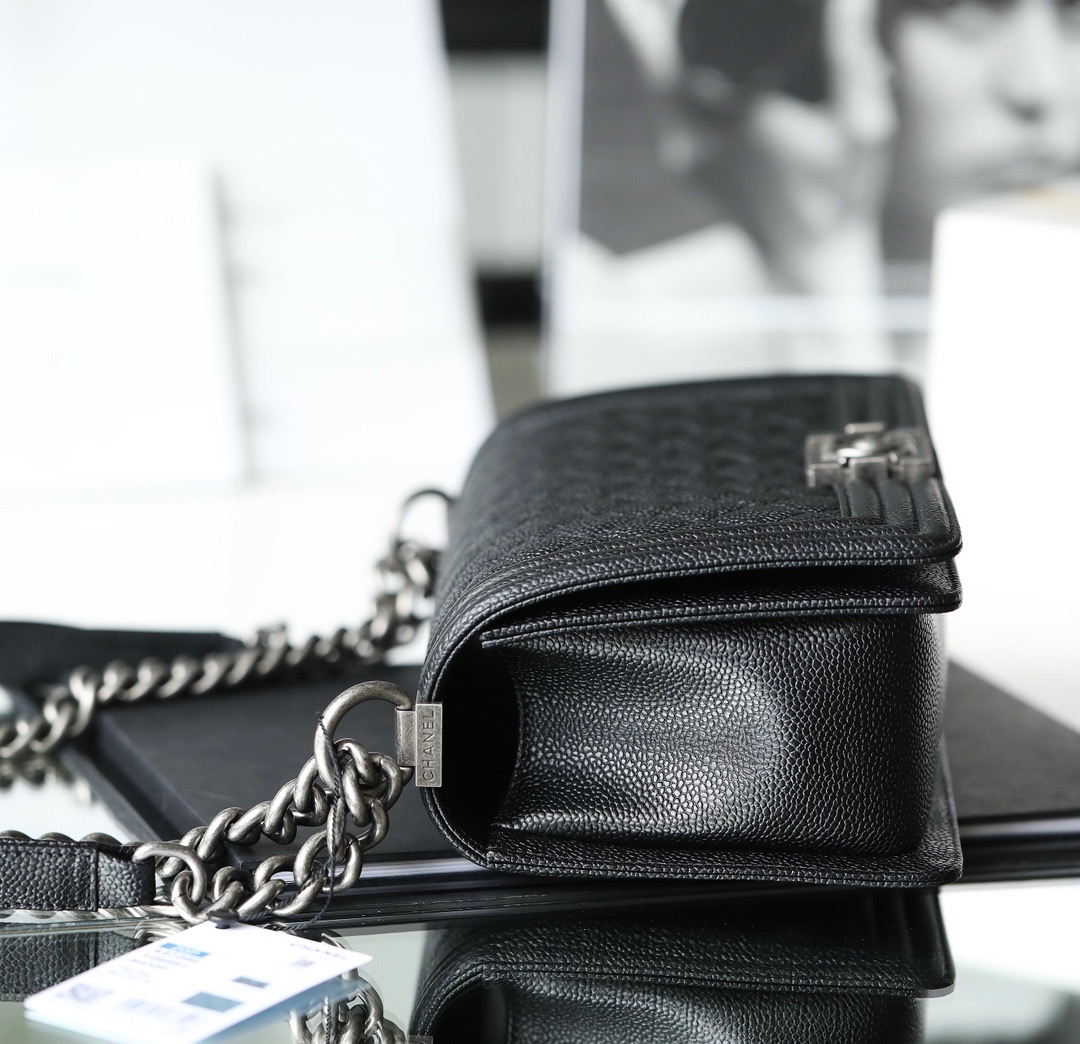 Ch*el boy sliver hardware caviar cow leather