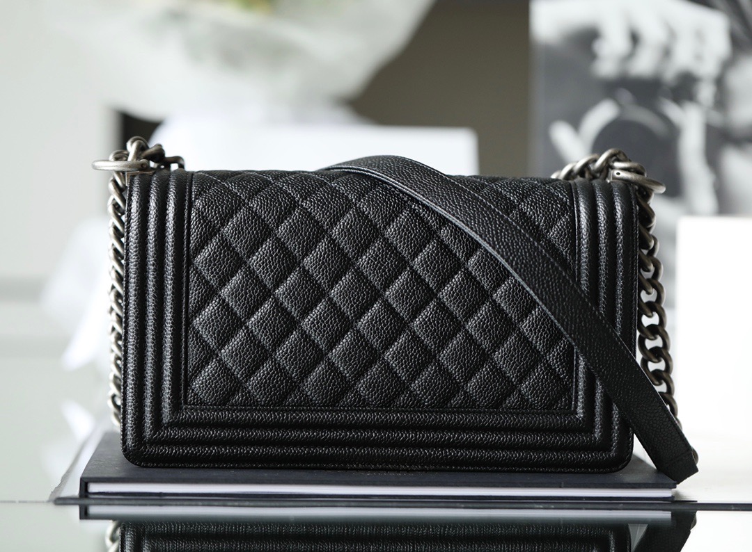 Ch*el boy sliver hardware caviar cow leather