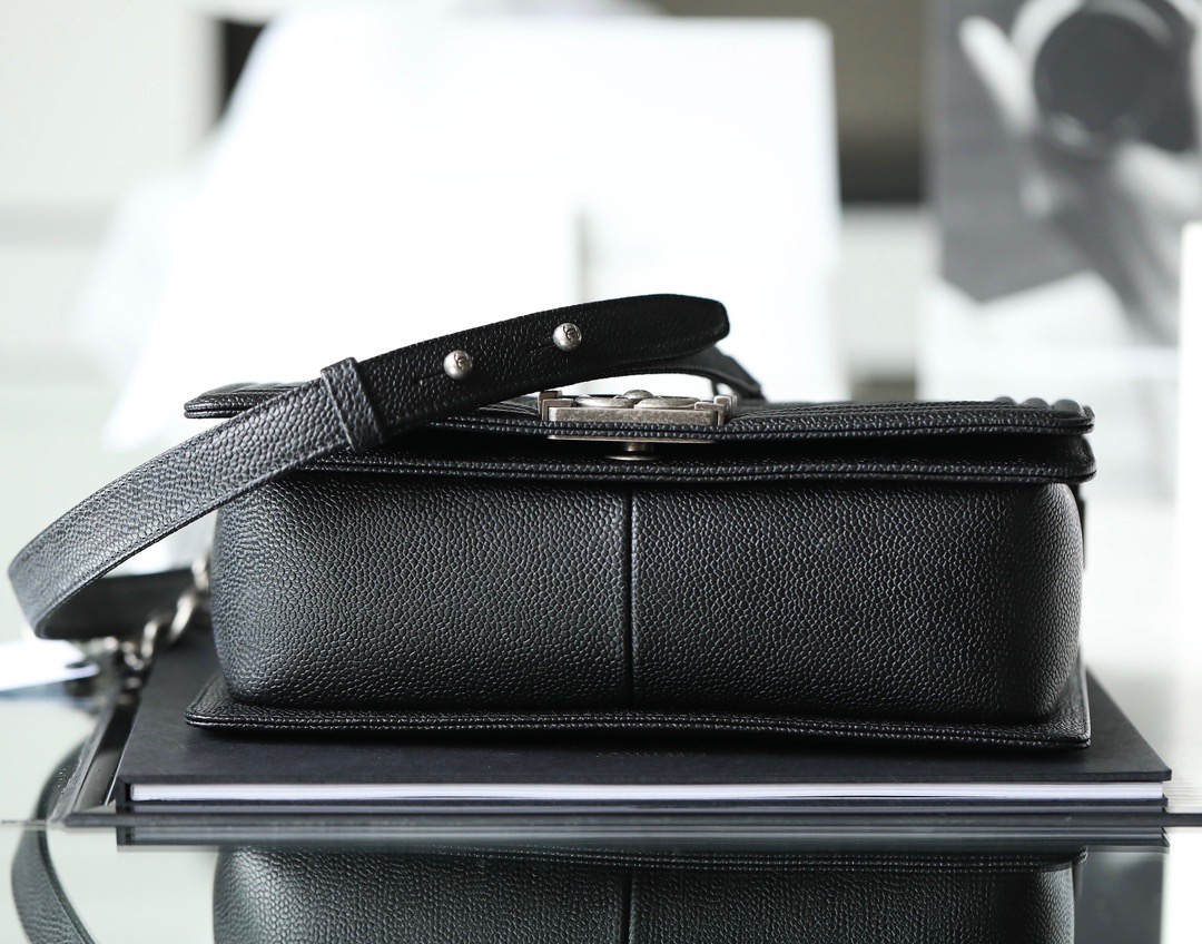 Ch*el boy sliver hardware caviar cow leather