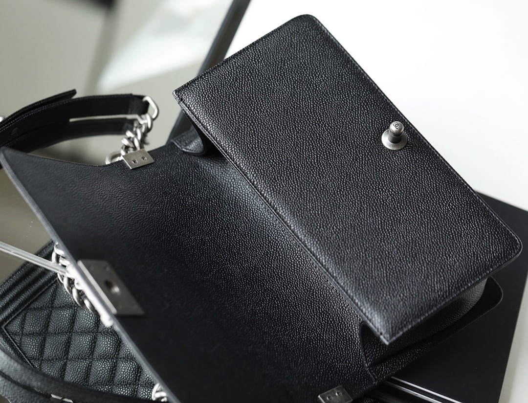 Ch*el boy sliver hardware caviar cow leather