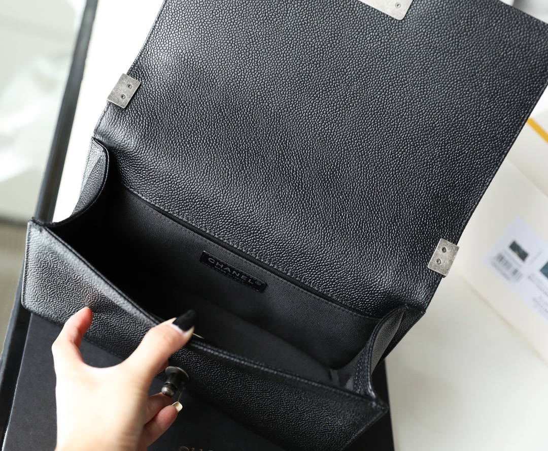 Ch*el boy sliver hardware caviar cow leather