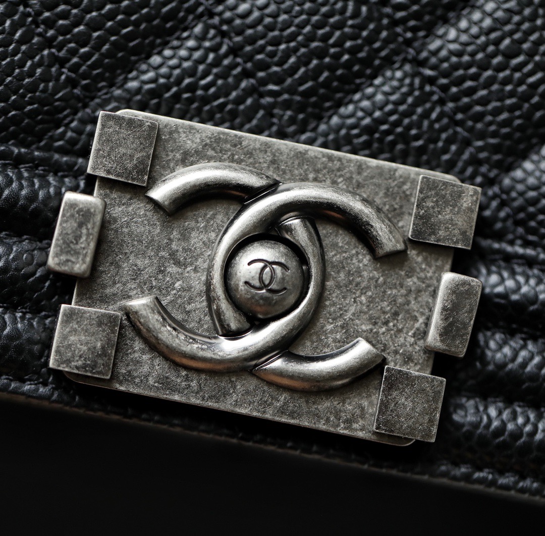 Ch*el boy sliver hardware caviar cow leather