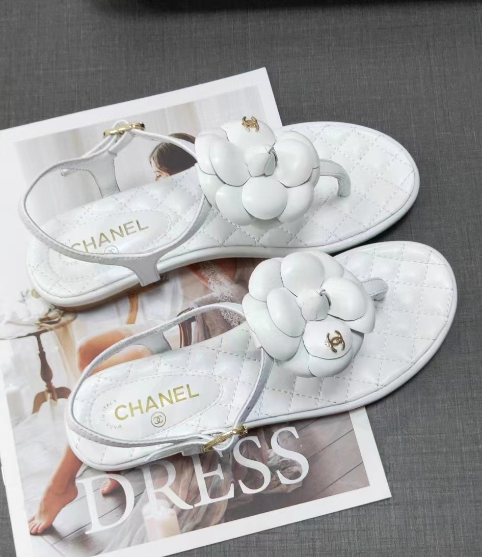 Ch*el cc logo leather  flat
