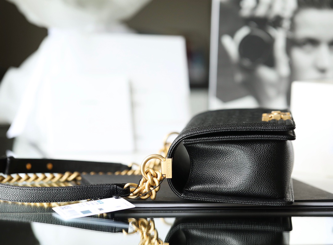Ch*el boy sliver hardware caviar cow leather
