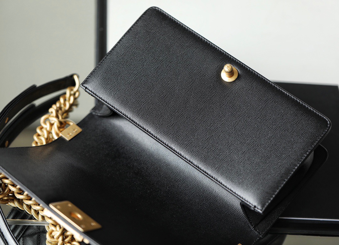 Ch*el boy sliver hardware caviar cow leather