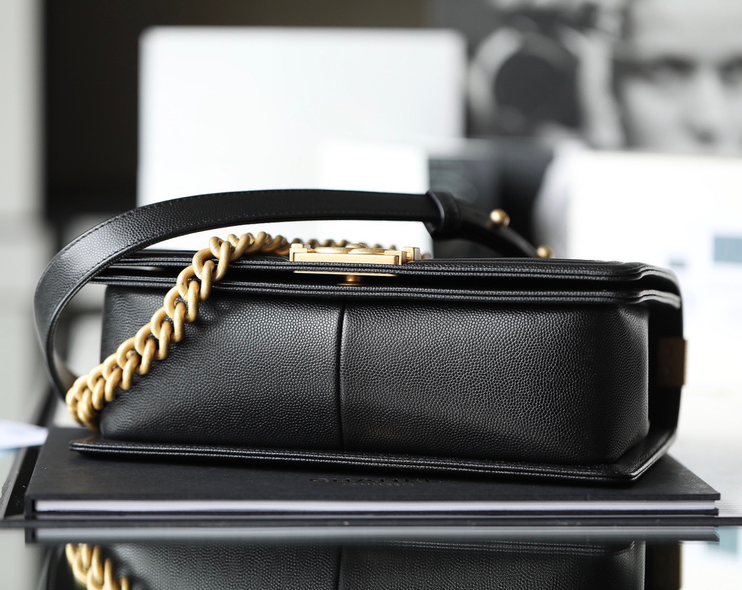 Ch*el boy sliver hardware caviar cow leather