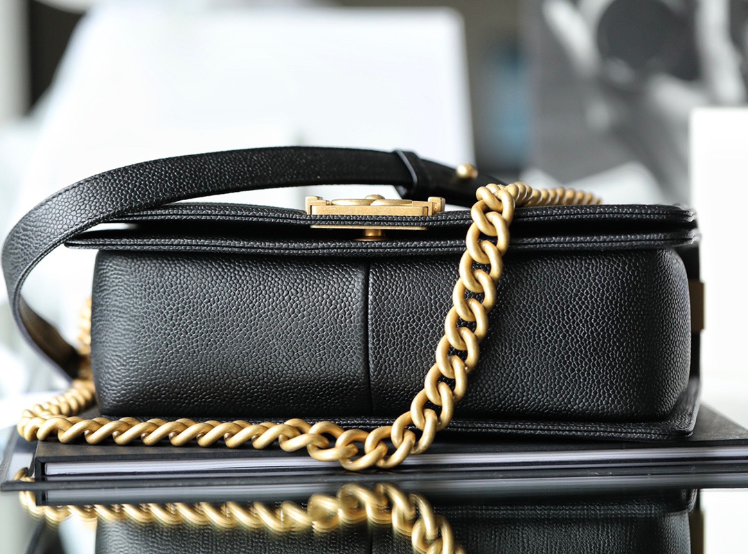 Ch*el boy sliver hardware caviar cow leather