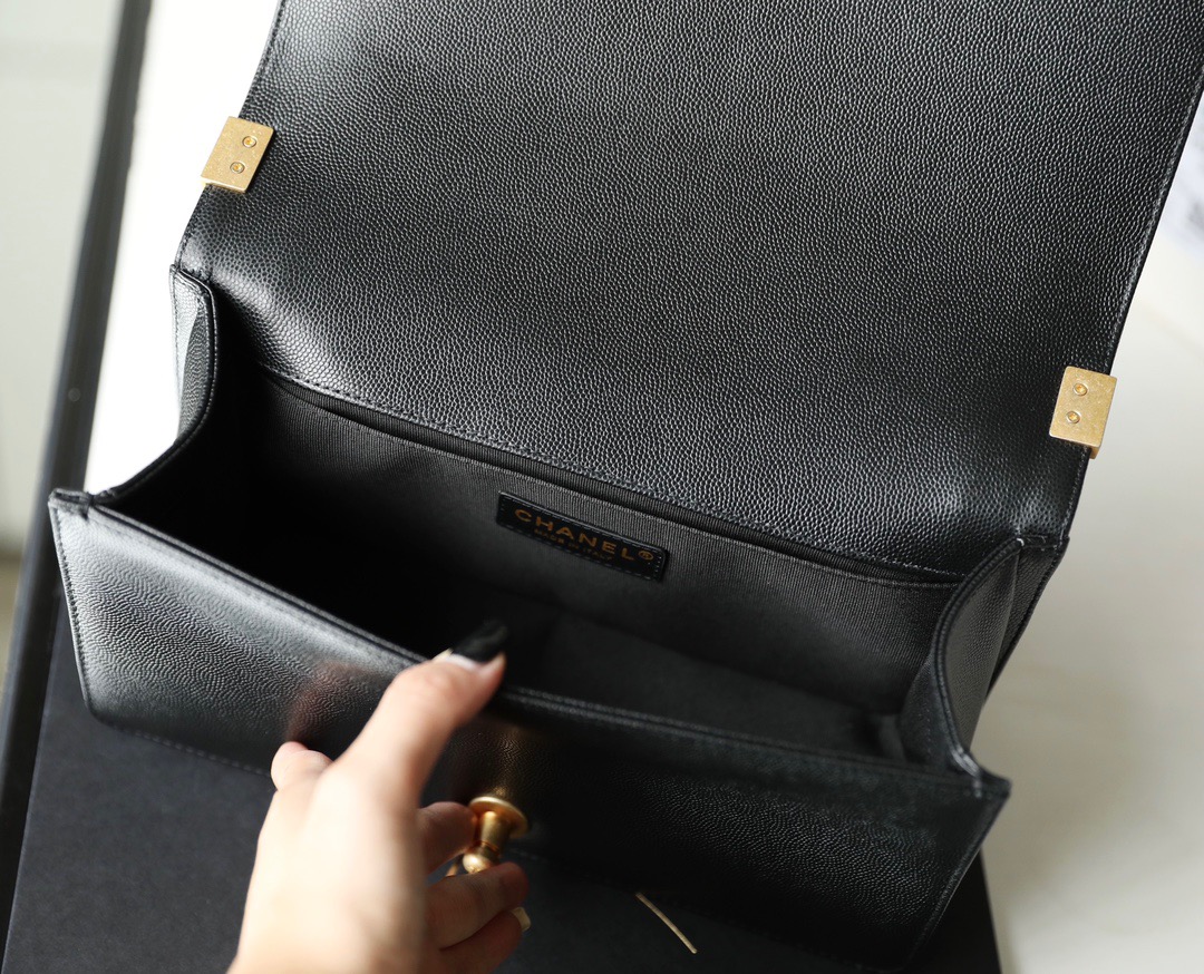 Ch*el boy sliver hardware caviar cow leather