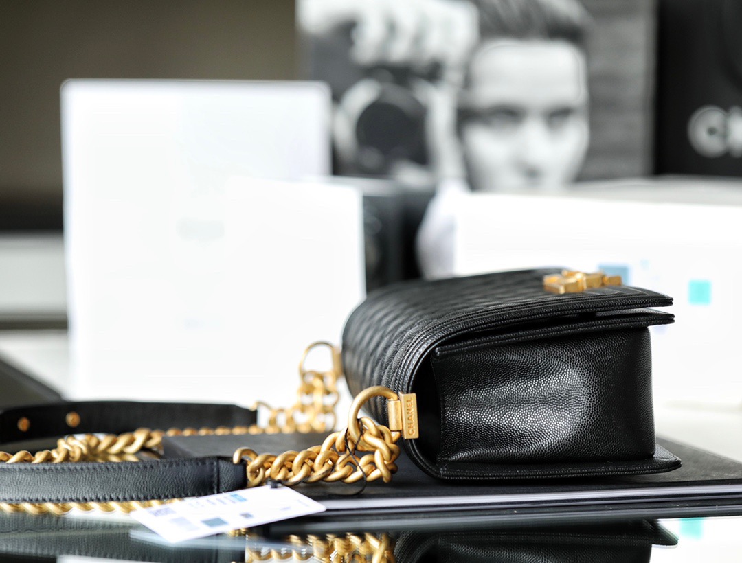 Ch*el boy sliver hardware caviar cow leather