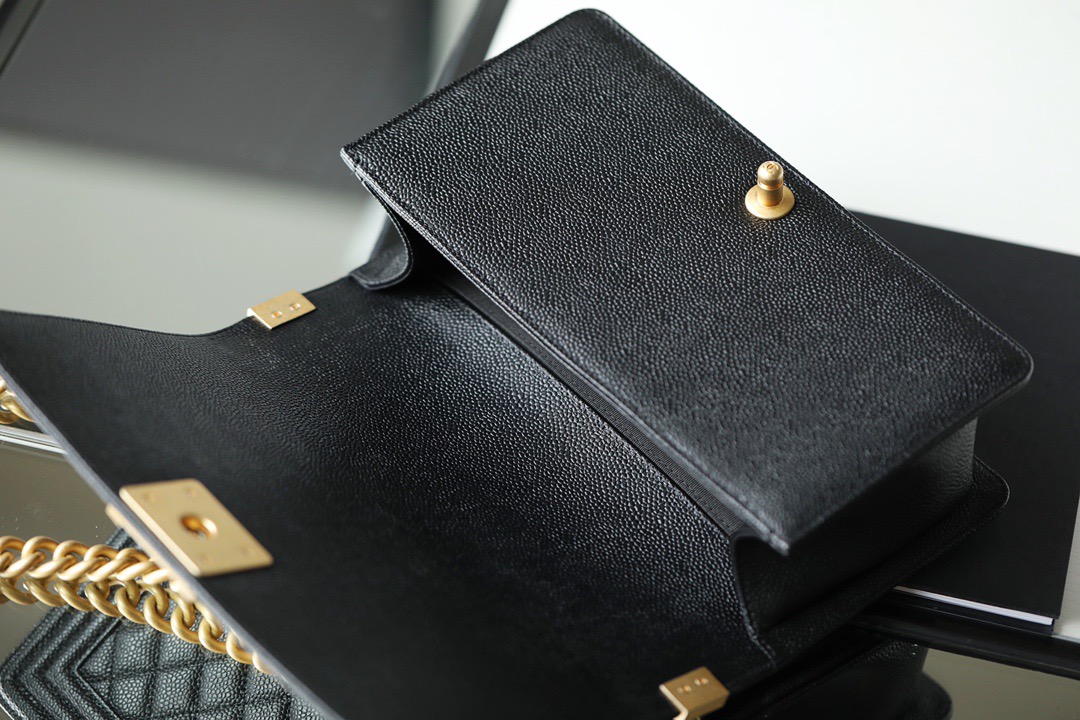 Ch*el boy sliver hardware caviar cow leather