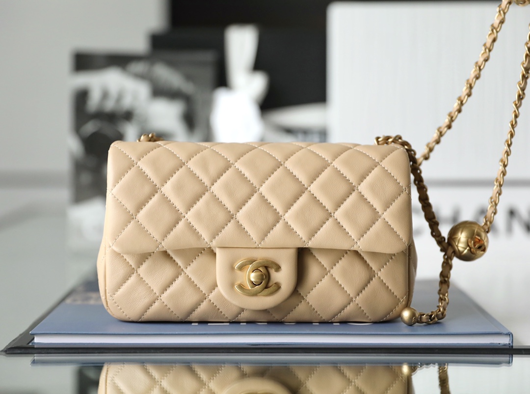 Ch*el classic flap mini with golden ball