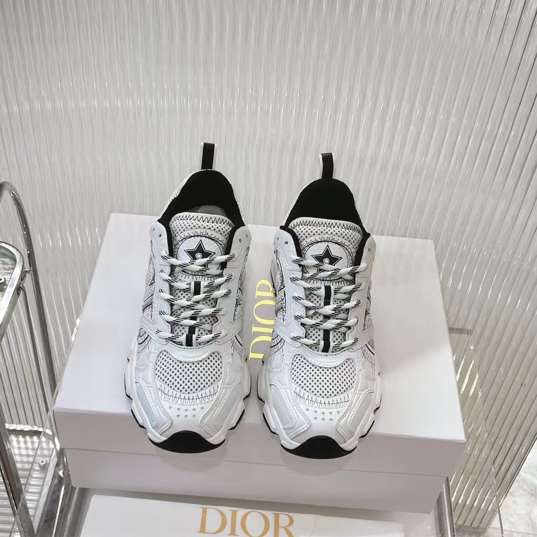 D*or chrono sneaker gray mesh with silver-tone laminated leather-effect panels
